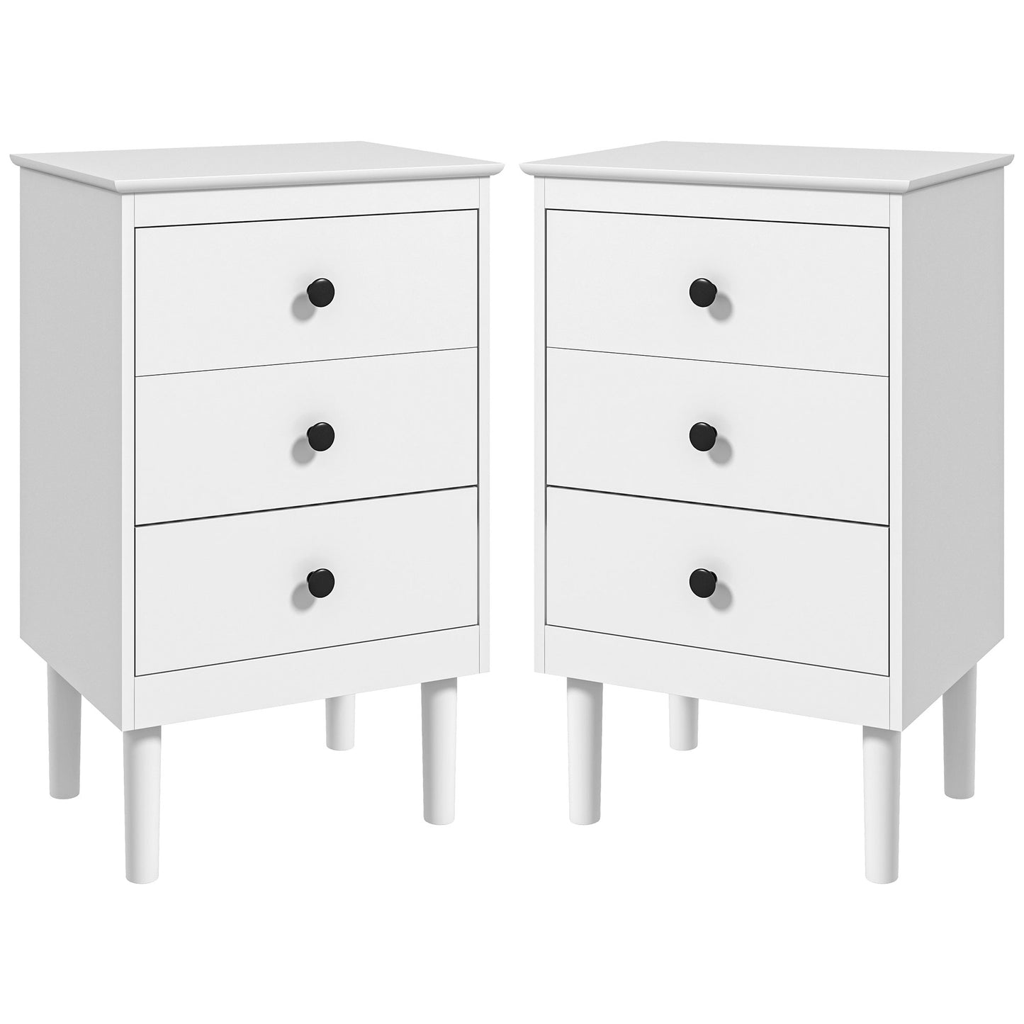 Bedside Table Set of 2, Modern Sofa Side Table with 3 Drawers, Nightstand for Bedroom, 40x30x64cm, White