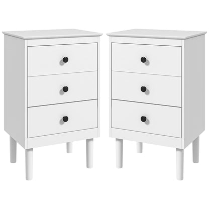 Bedside Table Set of 2, Modern Sofa Side Table with 3 Drawers, Nightstand for Bedroom, 40x30x64cm, White