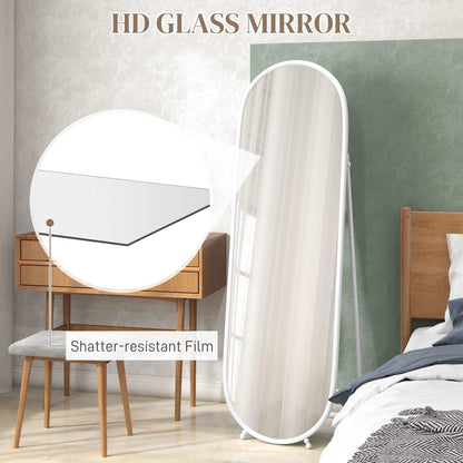 40 x 160cm Full Length Mirror, Floor Standing, Wall-Mounted or Leaning Against Wall Tall Mirror with Support Frame, Oval Full Body Mirror for Bedroom, Living Room, White