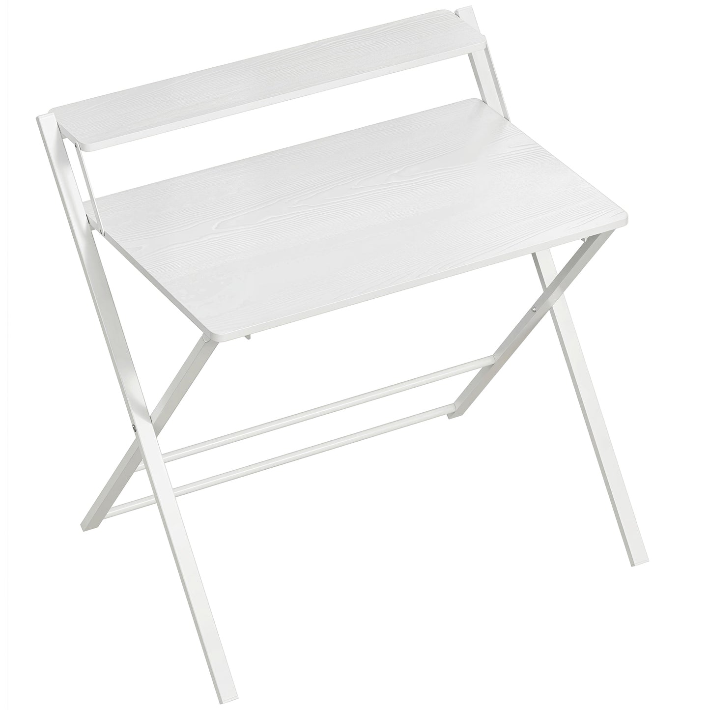 Folding Desk with Upper Shelf | X-Frame | Melamine Coated | 86x66x82cm | 20kg | Curved Corners | Easy Assembly | White