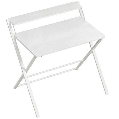 Folding Desk with Upper Shelf | X-Frame | Melamine Coated | 86x66x82cm | 20kg | Curved Corners | Easy Assembly | White