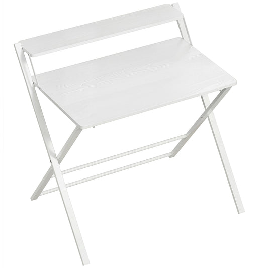 Folding Desk with Upper Shelf | X-Frame | Melamine Coated | 86x66x82cm | 20kg | Curved Corners | Easy Assembly | White