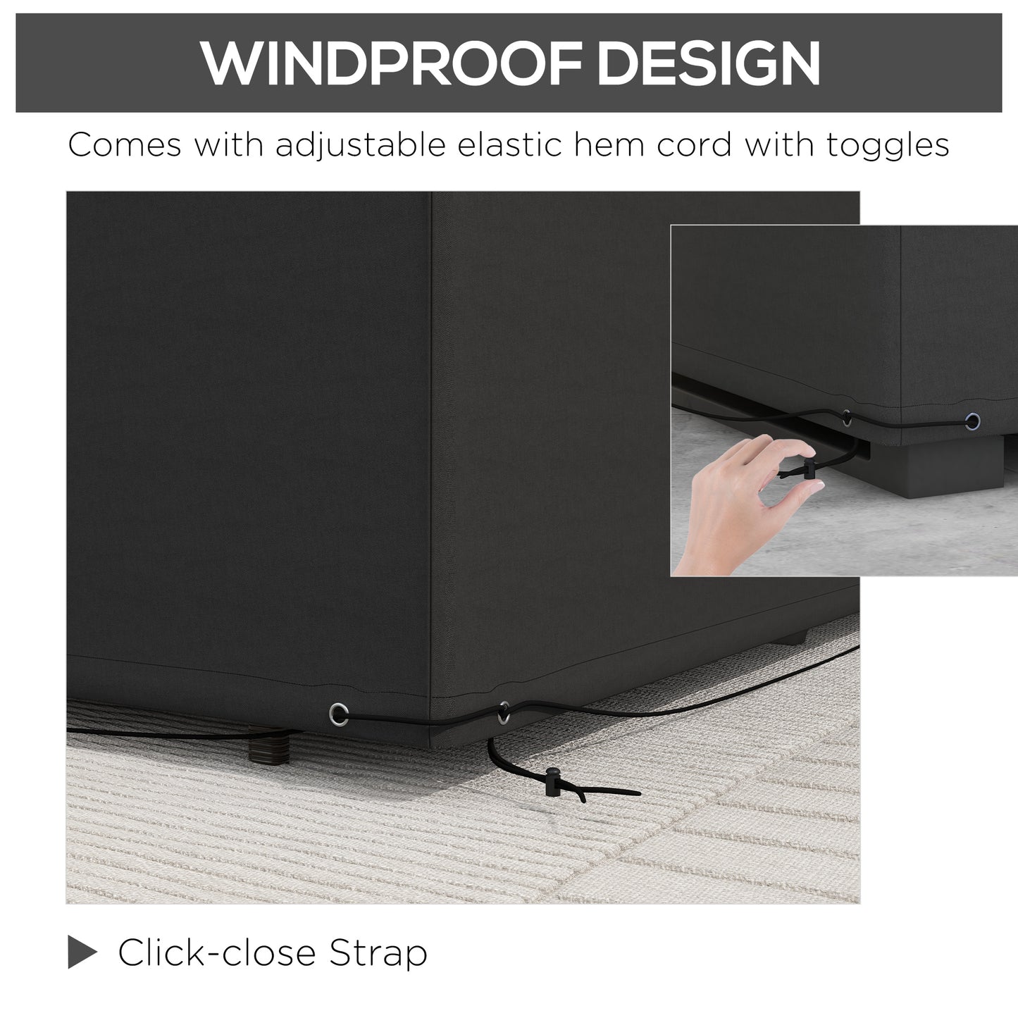 600D Oxford Table Set Cover Outdoor Garden Rattan Furniture Protection Cover Protector Waterproof Anti-UV, 245 x 165 x 66 cm Black / Dark Grey