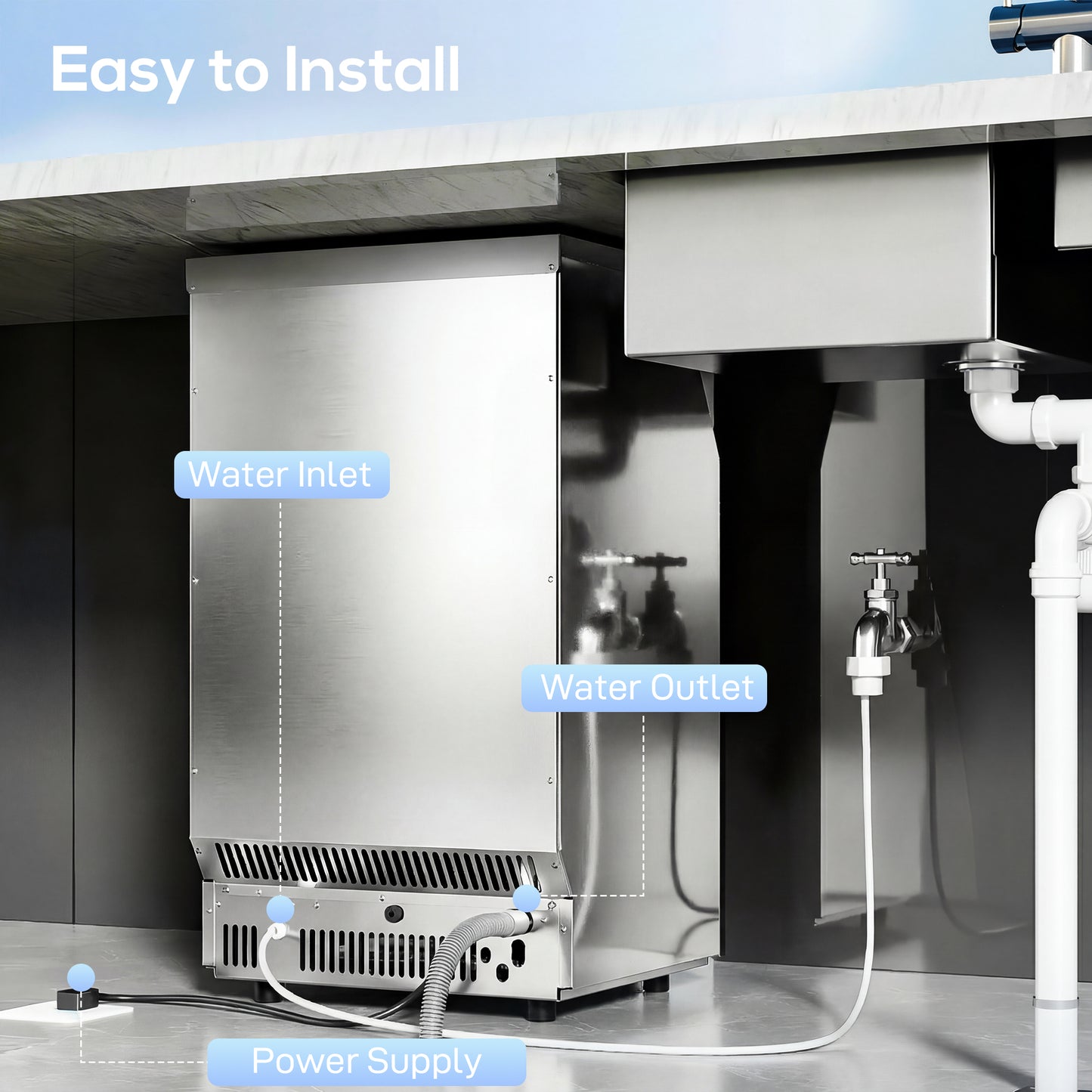 Commercial Ice Maker Machine, 36kg/24H Stainless Steel Under Counter or Freestanding Ice Machine, Silver