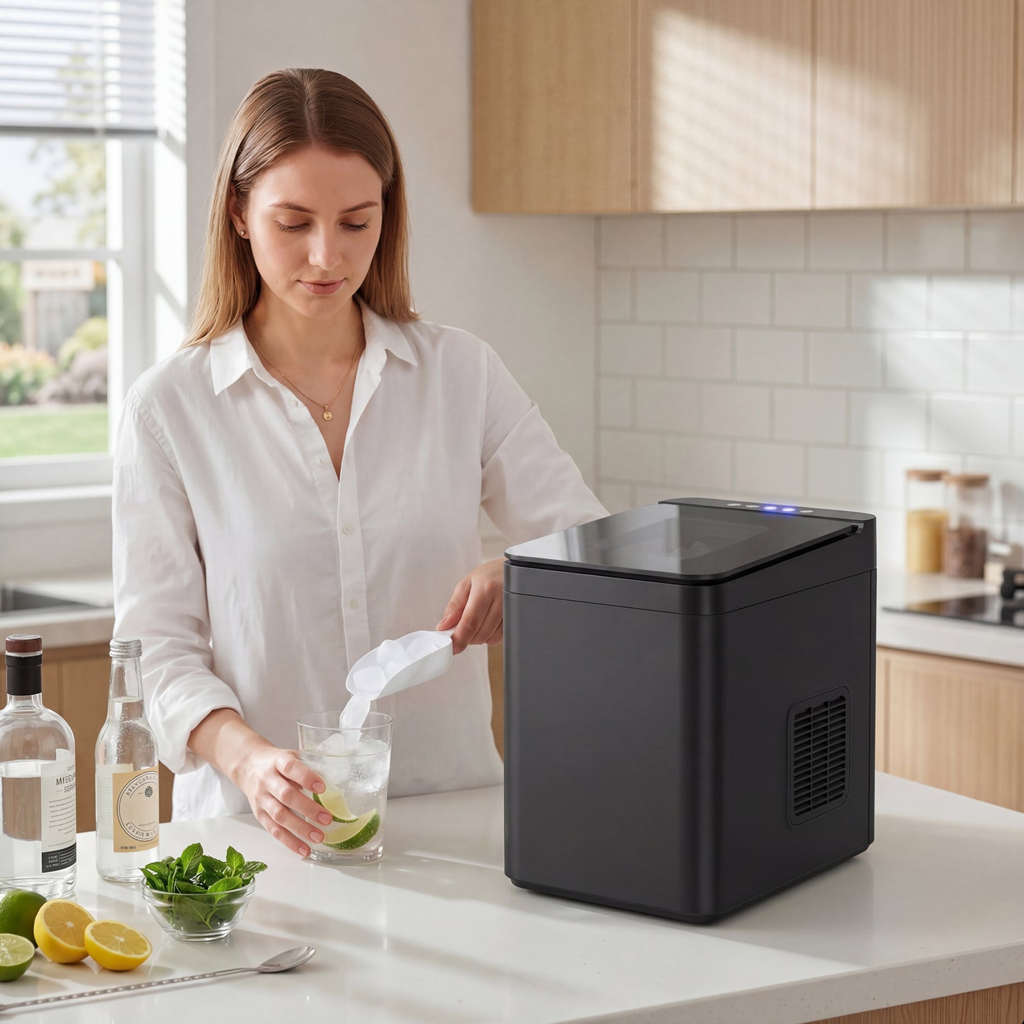Countertop Ice Maker Machine – 9 Cubes in 7 Mins, 12kg/24hr, 1.5L Tank, Touchscreen, Self-Cleaning, 2 Bullet Sizes, Quiet 46dB – Black