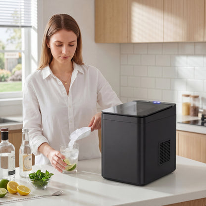 Countertop Ice Maker Machine – 9 Cubes in 7 Mins, 12kg/24hr, 1.5L Tank, Touchscreen, Self-Cleaning, 2 Bullet Sizes, Quiet 46dB – Black