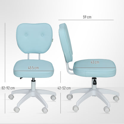 Vinsetto Vanity Office Chair, PU Leather Computer Chair for Home, with Adjustable Height, Armless, Swivel Wheels, Blue