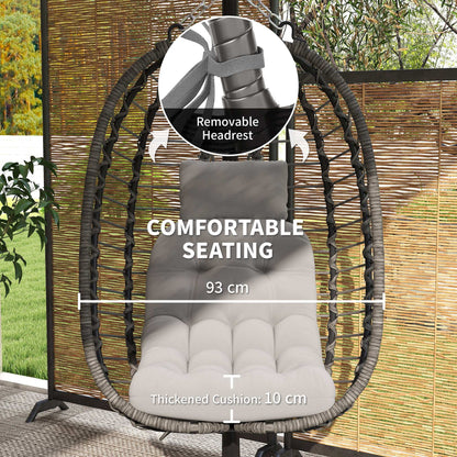 Rattan Hanging Egg Chair, Foldable Wicker Hammock Swing Chair with Cushion, Stand, Adjustable Height, Head Pillow, Steel Frame for Garden