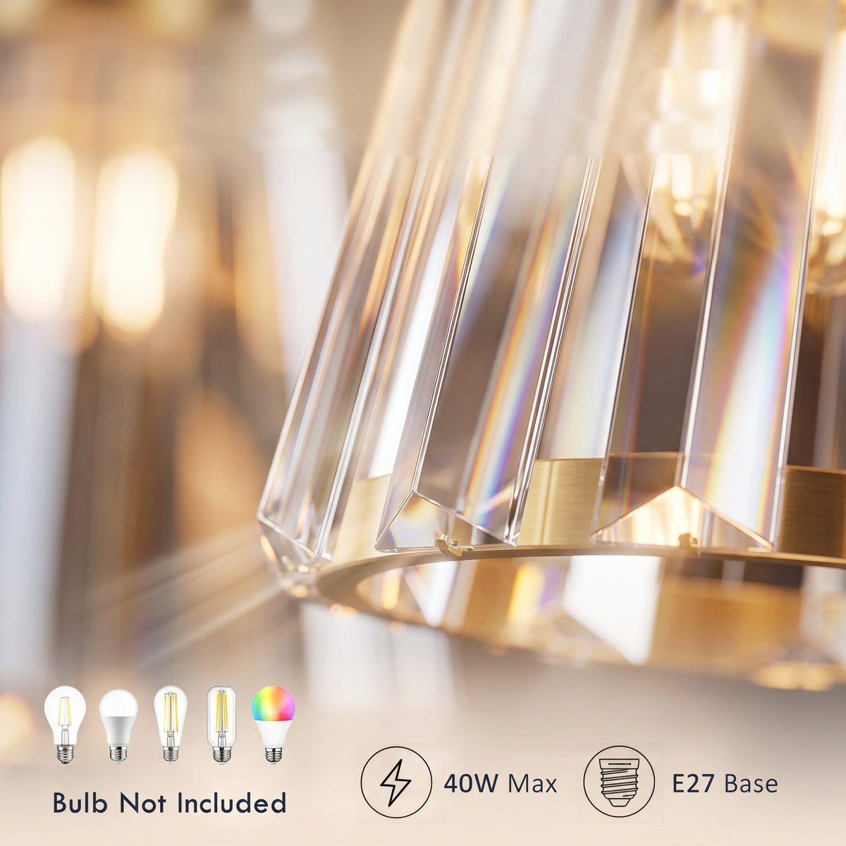 3-Light Crystal Glass Ceiling Light | Triple E27 Sockets | Clear Crystal Shades | Ø32cm | 40–120W | 220–240V | Hallway Bedroom Living Room | Bulbs Not Included | Gold Tone