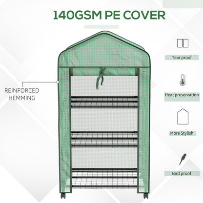 Outsunny Three-Tier Mini Greenhouse, Grow Your Own Food Vegetables, Herbs, Fruit - Green / White