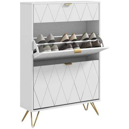 Two Flip Drawer Narrow Shoe Cabinet - White