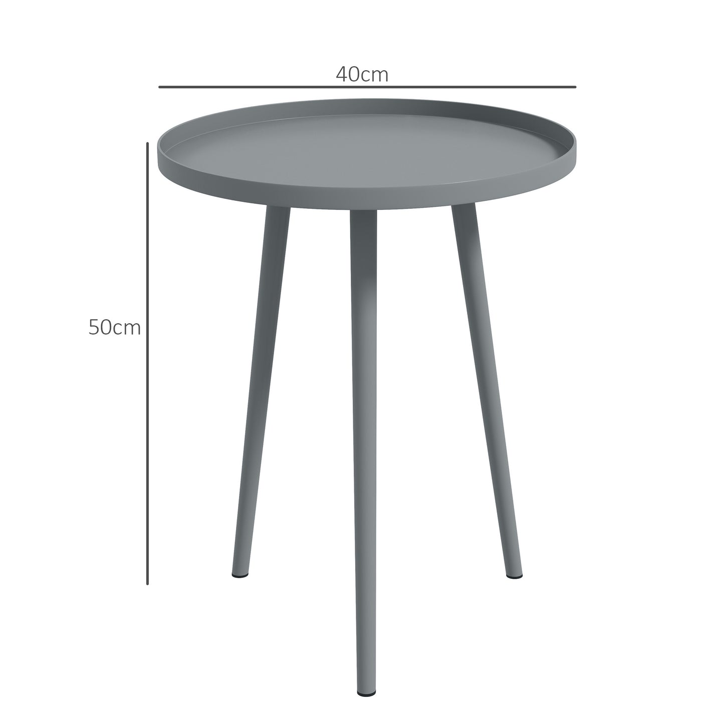 Outsunny Round Garden Coffee Table, Outdoor Side Table with Rounded Steel Edge, Ø40 x 50H cm, Grey