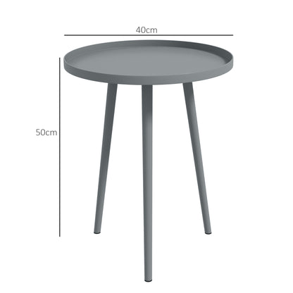 Outsunny Round Garden Coffee Table, Outdoor Side Table with Rounded Steel Edge, Ø40 x 50H cm, Grey