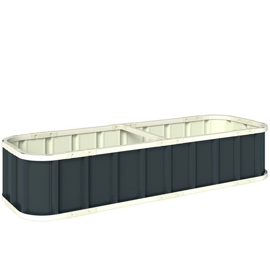 Galvanised Steel Raised Garden Bed | Folded Safety Edges | Snap-On Tool-Free Assembly | Powder-Coated Rust-Resistant | Open Bottom | 165x52x31cm | Herbs Flowers & Veg | Dark Grey