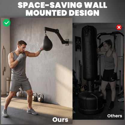 Wall-Mounted Boxing Speed Bag | Height-Adjustable Reflex Training Equipment | PU Bag with Pump & Mounting Kit | Black