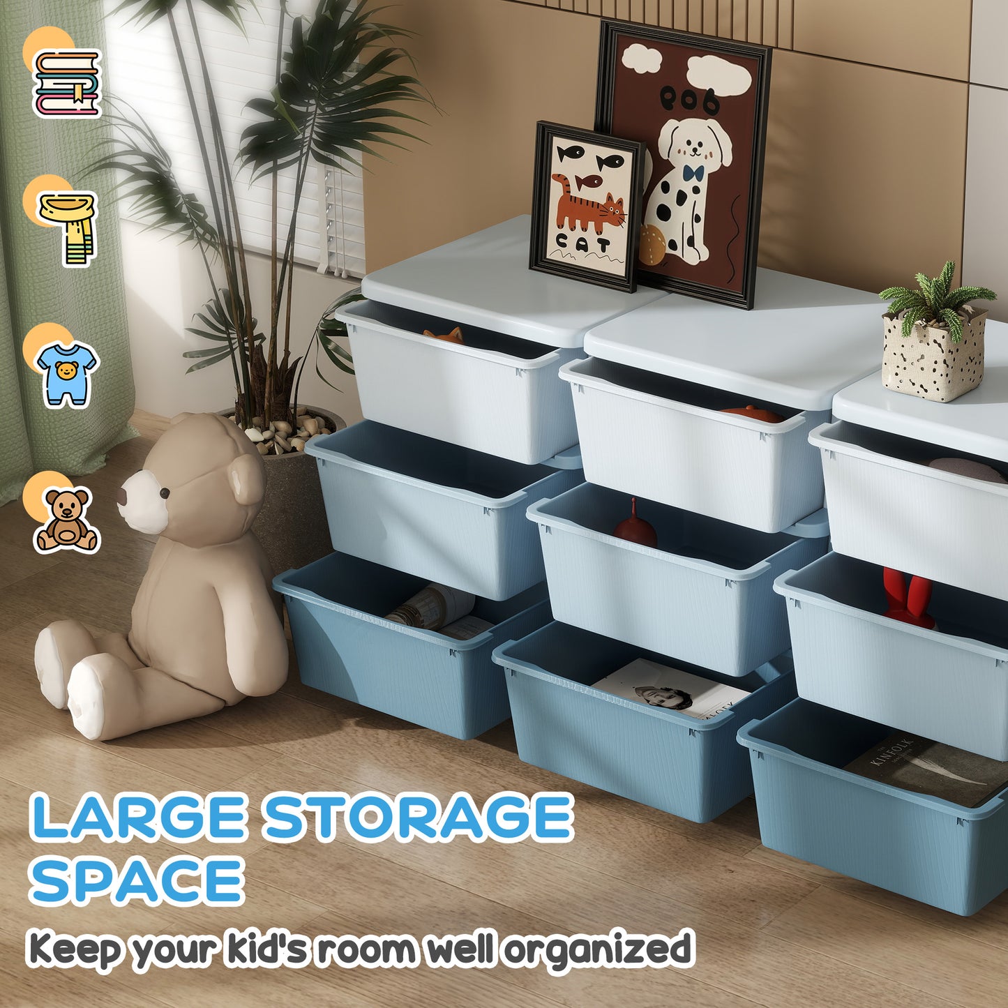 Kids Storage Unit with Nine Drawers - Blue