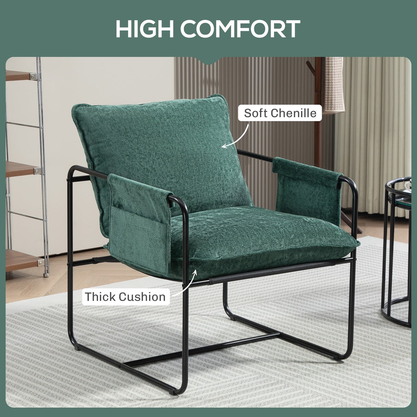 Minimal Padded Accent Chair, with Pockets - Green