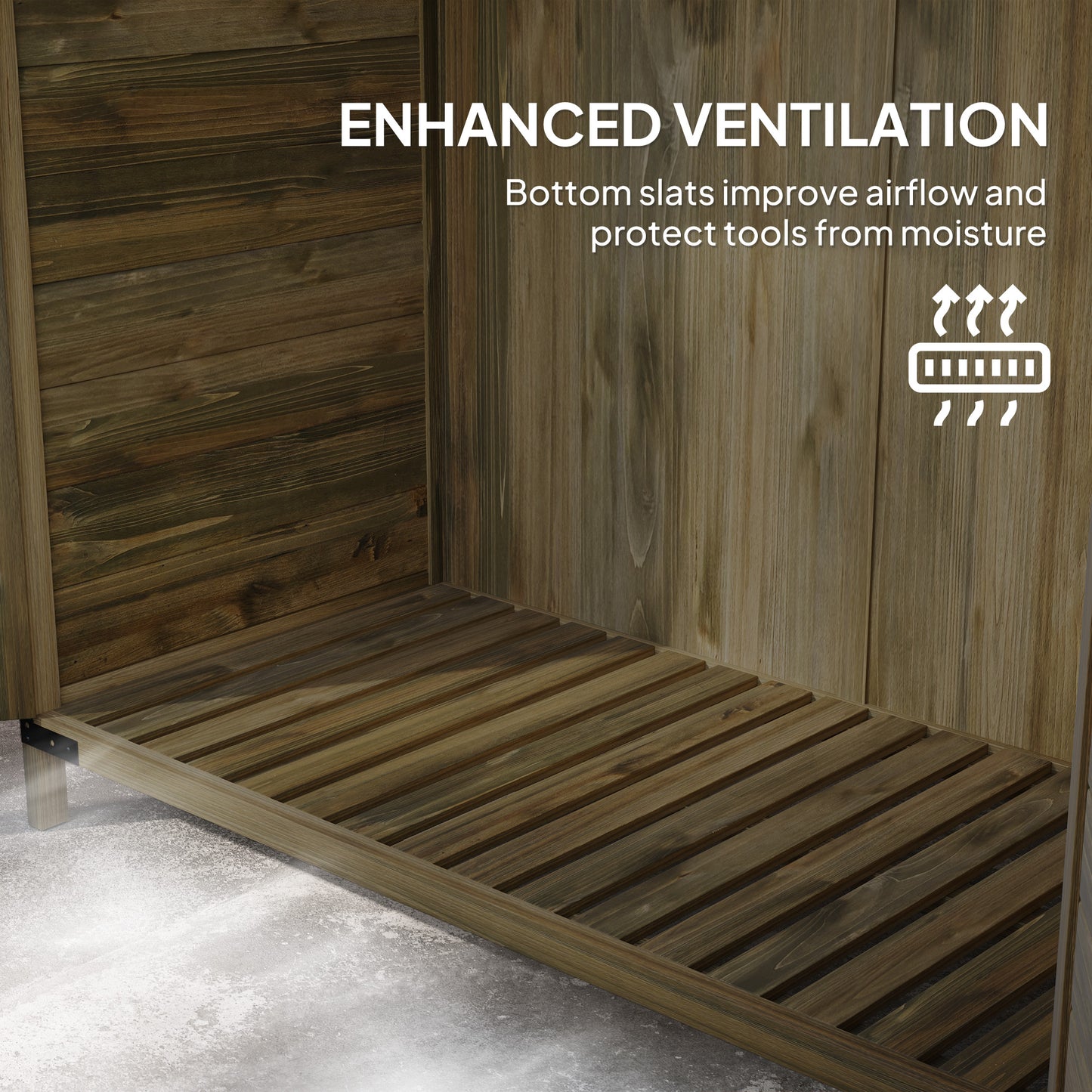 Lean to Wooden Garden Shed, Garden Tool Storage Shed with Double Doors and Shelves, Outdoor Storage Cabinet for Patio Deck Garden, Green