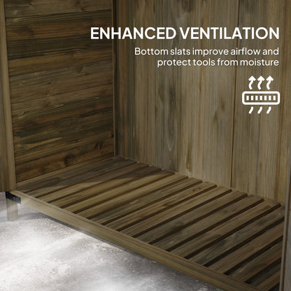 Lean to Wooden Garden Shed, Garden Tool Storage Shed with Double Doors and Shelves, Outdoor Storage Cabinet for Patio Deck Garden, Green