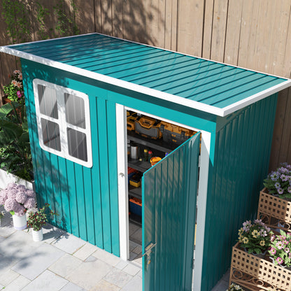 7 x 4ft Storage Shed Galvanised Steel Garden Metal Shed with Foundation Kit, Window, Lockable Wide Door and Air Vents for Outdoor Patio, Green
