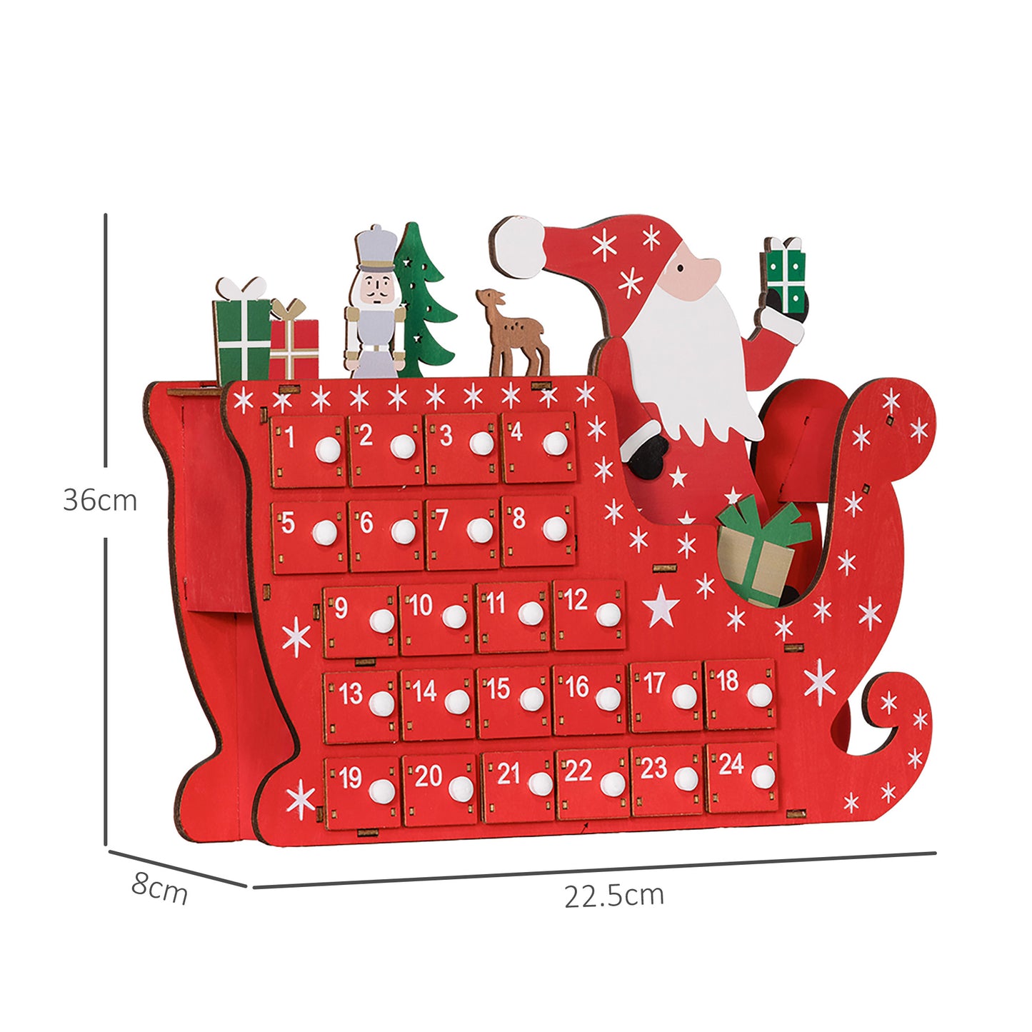 24-Drawer Reusable Every Year Santa Sleigh Christmas Advent Calendar