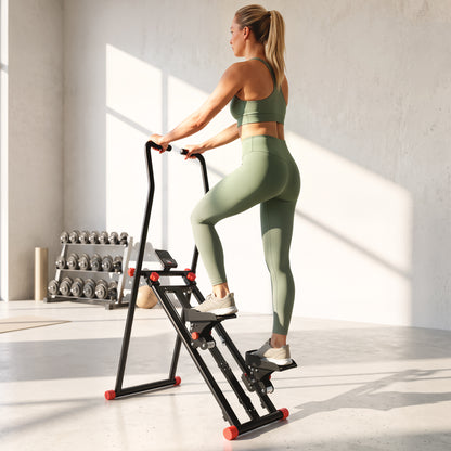 Vertical Stair Climber Stepper | 3 Resistance Levels | Adjustable Handlebar 123–133cm | 150kg | LCD Monitor | Phone Holder | Foldable | Black