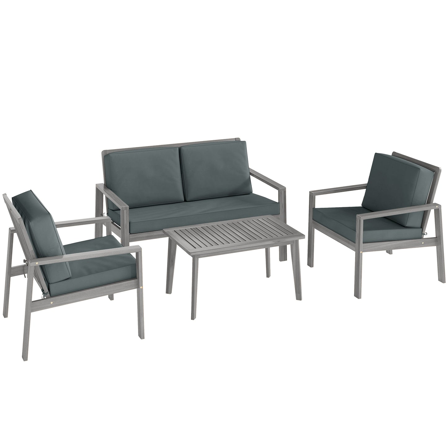 Outsunny 4-Piece Acacia Wooden Garden Furniture Set with Cushions - Light Grey