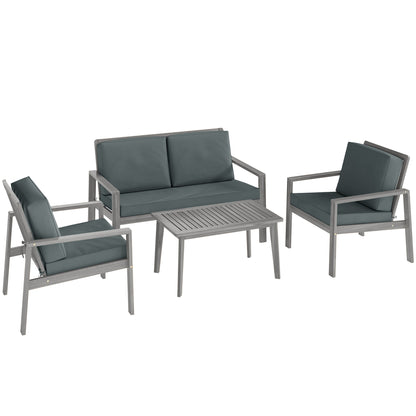 Outsunny 4-Piece Acacia Wooden Garden Furniture Set with Cushions - Light Grey