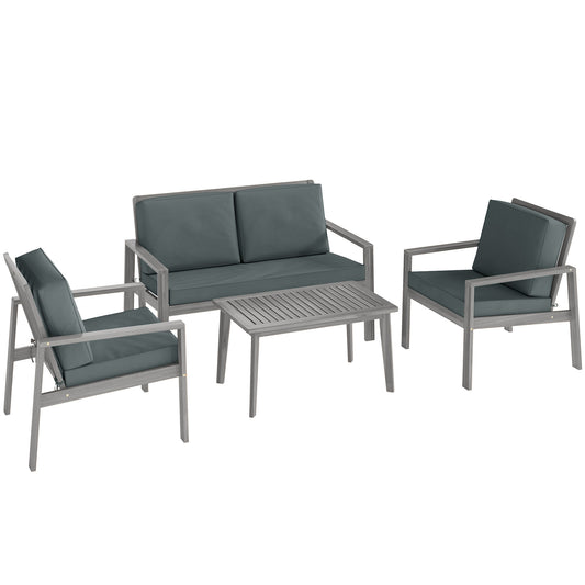Outsunny 4-Piece Acacia Wooden Garden Furniture Set with Cushions - Light Grey