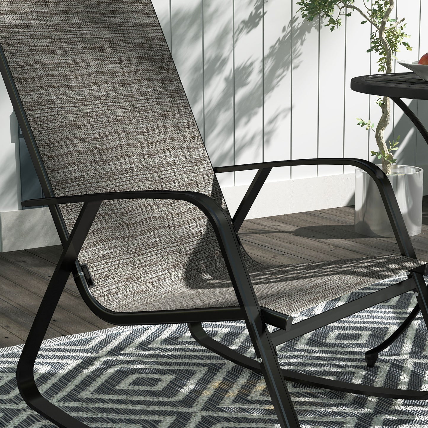 Outsunny Garden Rocking Chair, Ergonomic Outdoor Rocking Chair with Armrests, High Backrest, Steel Frame Relaxing Rocker Armchair Seat