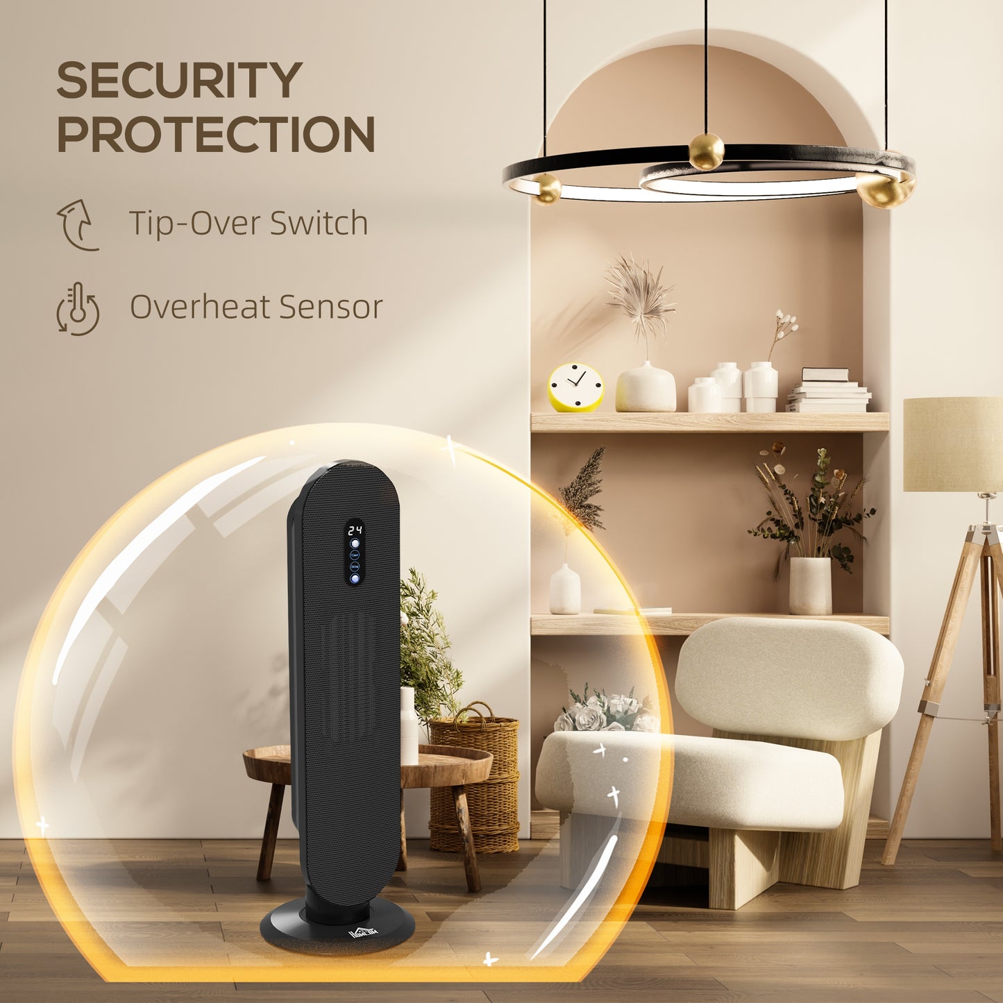 Ceramic Space Heater, Indoor Tower Heater with 2 Heat, Oscillation, Remote Control, Timer, Tip-Over & Overheating Protection, 1200W/2000W, Black