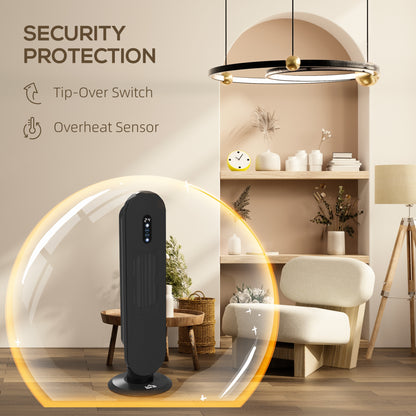 Ceramic Space Heater, Indoor Tower Heater with 2 Heat, Oscillation, Remote Control, Timer, Tip-Over & Overheating Protection, 1200W/2000W, Black