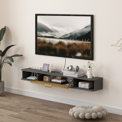 140 cm Floating TV Stand with Storage - Charcoal Grey
