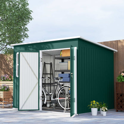 8.5 x 6ft Storage Shed Galvanised Steel Garden Shed, Metal Shed W/ Foundation Kit, Window, Lockable Wide Doors, Air Vents for Outdoor, Green