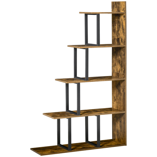 5-Tier Ladder Bookcase & Display Shelf | Anti-Tip | 80kg | Rustic Brown | 102x30x160cm