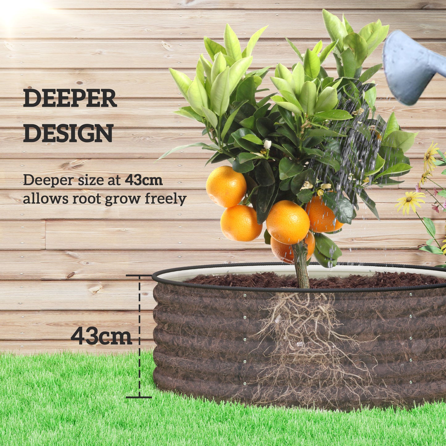 Outsunny Galvanised Raised Garden Bed with Safety Edging, Outdoor Raised Planter Box with Gloves, 120 x 120 x 43cm