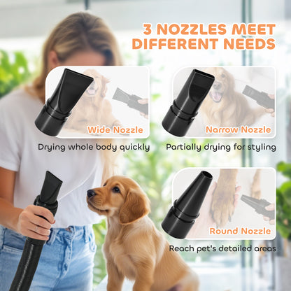 PawHut 2200W Dog Hair Dryer with Auto Adjustable Temperature & Airflow, 3 Nozzles, Digital Screen, for Dogs Cats, White