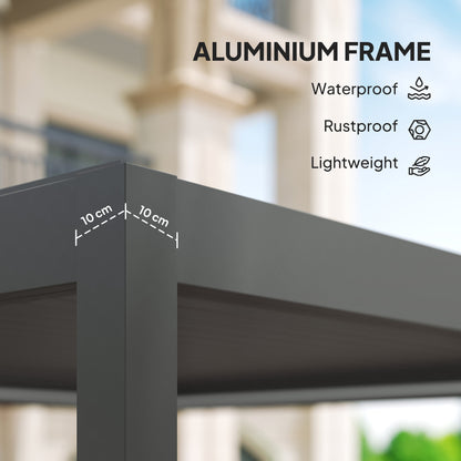3 x 3(m) Electric Louvered Pergola with LED Lights, Aluminium Pergola Hardtop Gazebo with Remote, Adjustable Roof and Drainage System