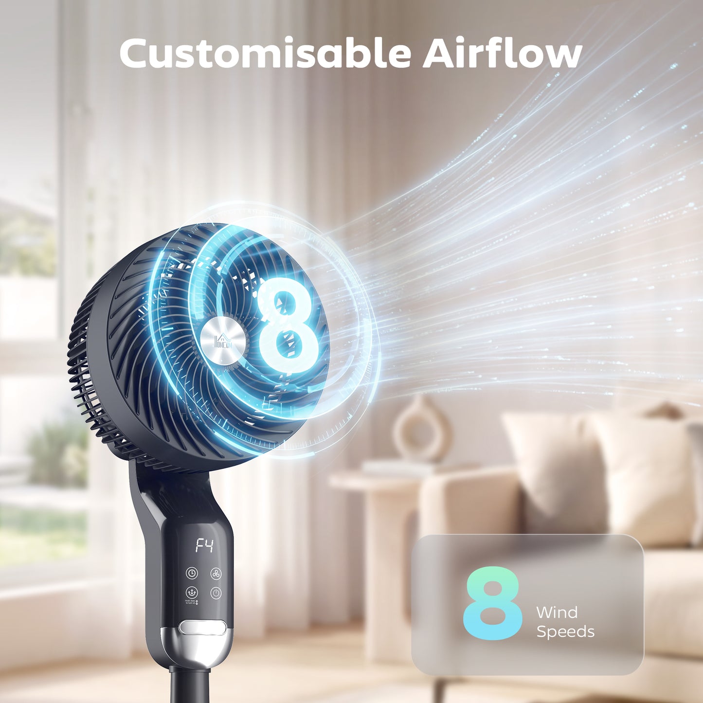 Silent Standing Pedestal Fan | 41" | 20dB Sleep Mode | 8 Speeds | 85° Oscillation | 12H Timer | Remote | Aroma Box | Black