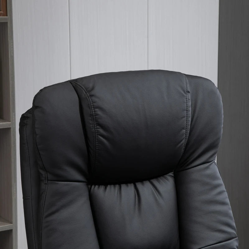 PU Leather Recliner Chair with Ottoman, Swivel Recliner and Ottoman with Round Wrapped Base for Living Room, Black