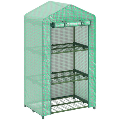 3 Tier Mini Greenhouse Portable Garden Grow House with Roll Up Door and Wire Shelves, 69 x 49 x 125 cm, Green