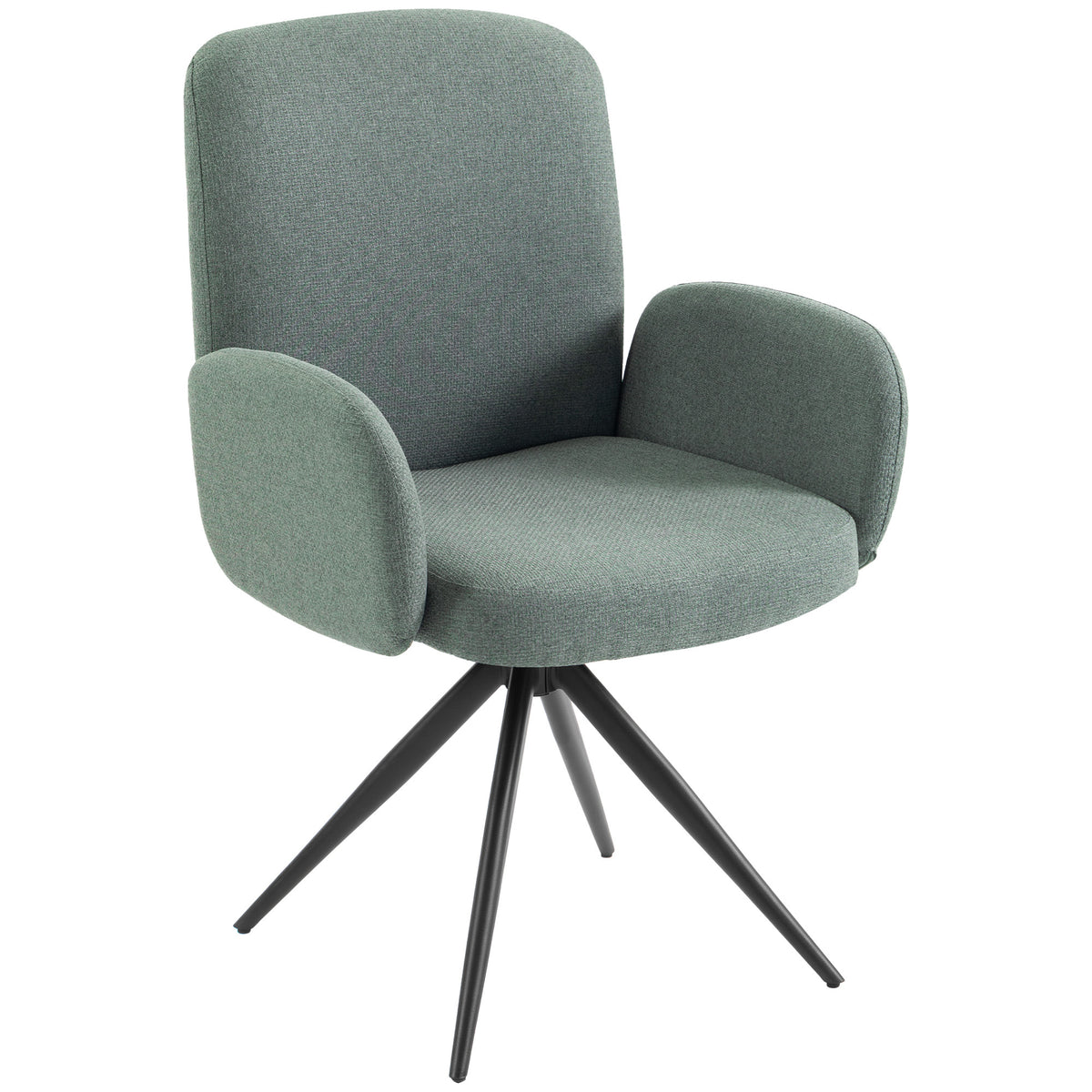 360° Swivel Accent Chair | Linen-Look Upholstery, Curved Back & Padded Arms | 7cm Seat Cushion & Black Steel Base | Brown, Light Green or Grey
