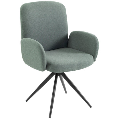 360° Swivel Accent Chair | Linen-Look Upholstery, Curved Back & Padded Arms | 7cm Seat Cushion & Black Steel Base | Brown, Light Green or Grey