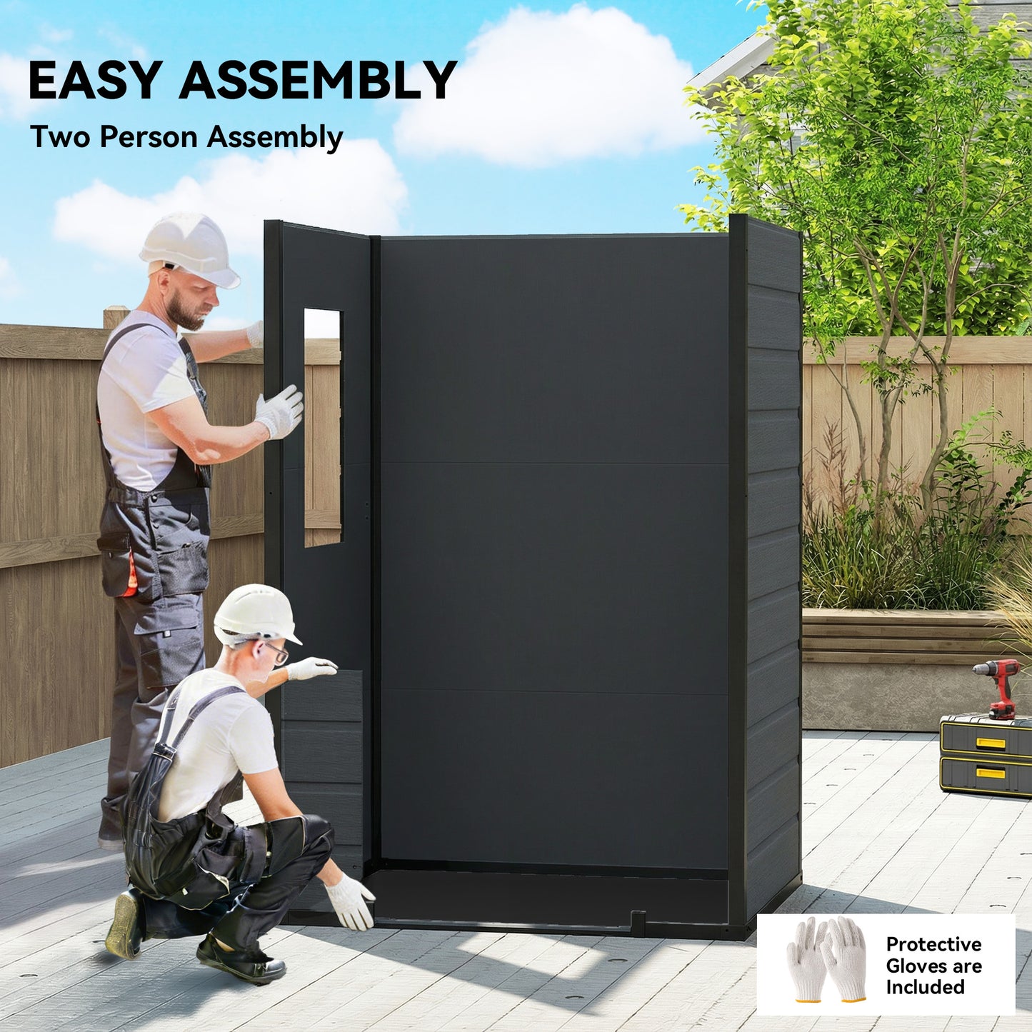Compact PP & Aluminium Garden Storage Shed with Floor | Apex Roof | Latch Lock & Keys | Side Window | Vent | UV-Resistant | 40kg/m² Snow Rating | 128x104x196cm | Dark Grey & Black