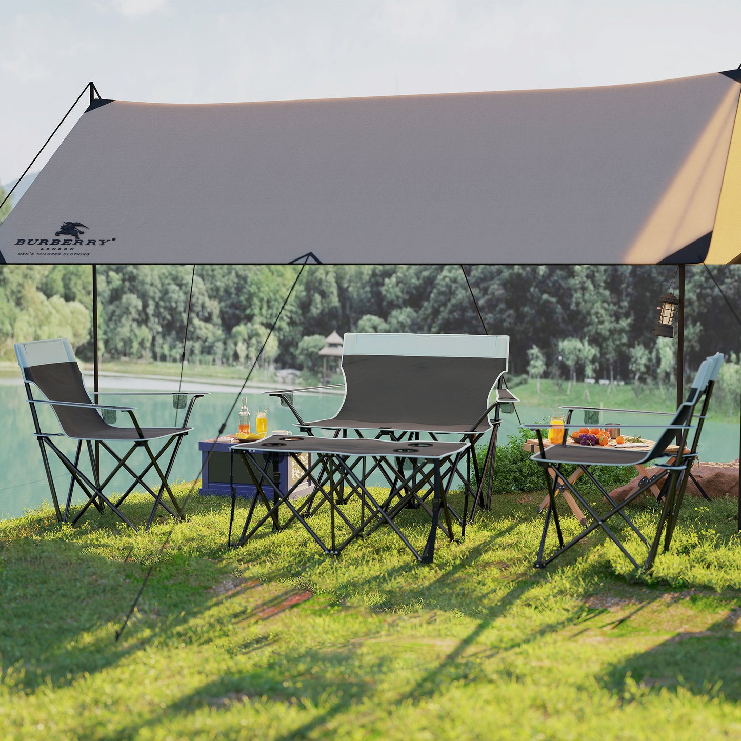 Outsunny Four-Piece Portable Camping Picnic Table Set - Grey