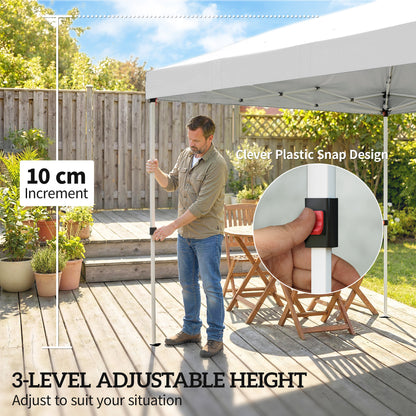 3x6m Pop-Up Canopy Gazebo | 17.5m² Coverage | 210D Silver-Coated UPF50+ Oxford Fabric | 6 Detachable Sidewalls | 3-Level Height Adjustment | 12 Drainage Holes | 18 Stakes & 6 Guy Ropes | Wheeled Carry Bag | White