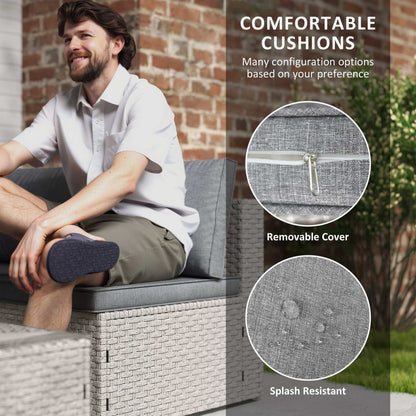Outsunny Seven-Piece Modular Rattan Outdoor Garden Corner Furniture Set - Grey