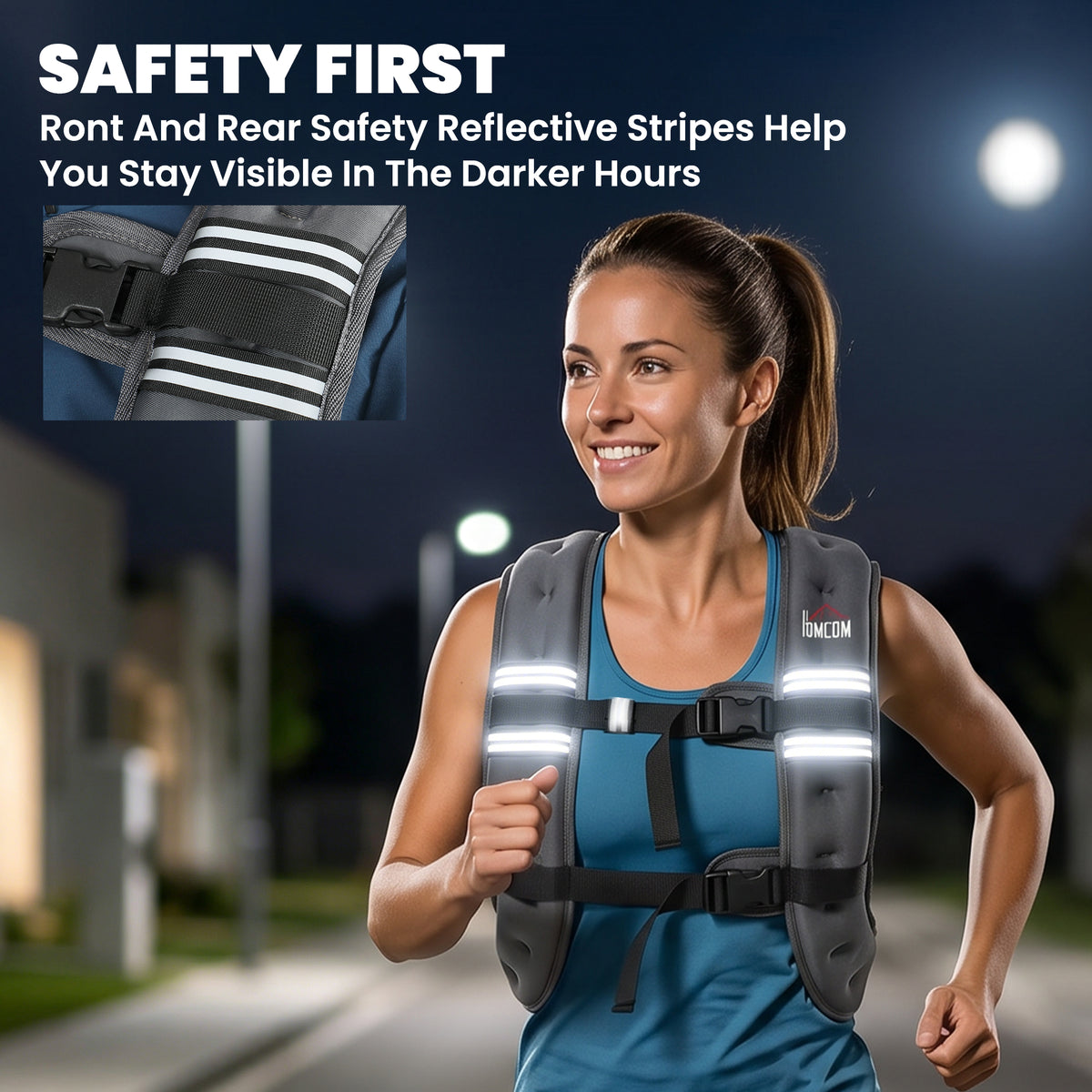 8 kg Weighted Vest | Adjustable Oxford Fabric Running & Walking Training Vest with Mesh Pocket & Reflective Strips | Grey