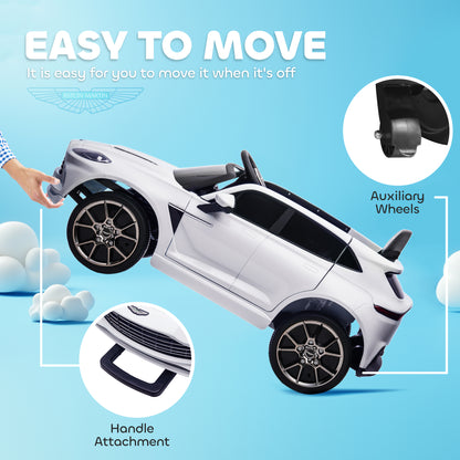 Licensed Aston Martin DBX Licensed Battery Powered Kids Electric Car, 12V Kids Ride on Car w/ Lights, Music Horn, White / Pink