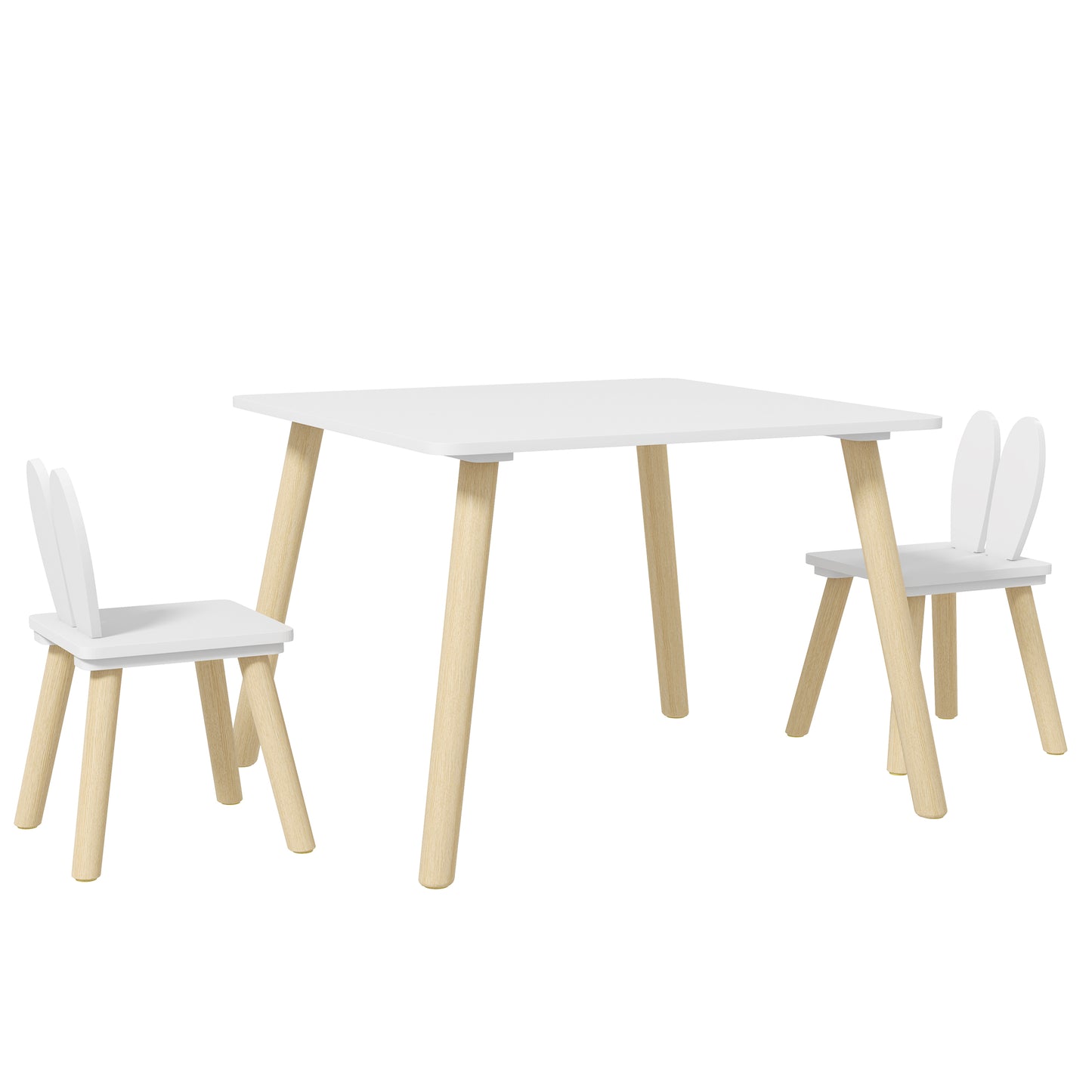 AIYAPLAY 3 Piece Toddler Table and Chair Set, Kids Desk and 2 Chairs Set w/ Bunny Ear Backrest, for Nursery, Playroom